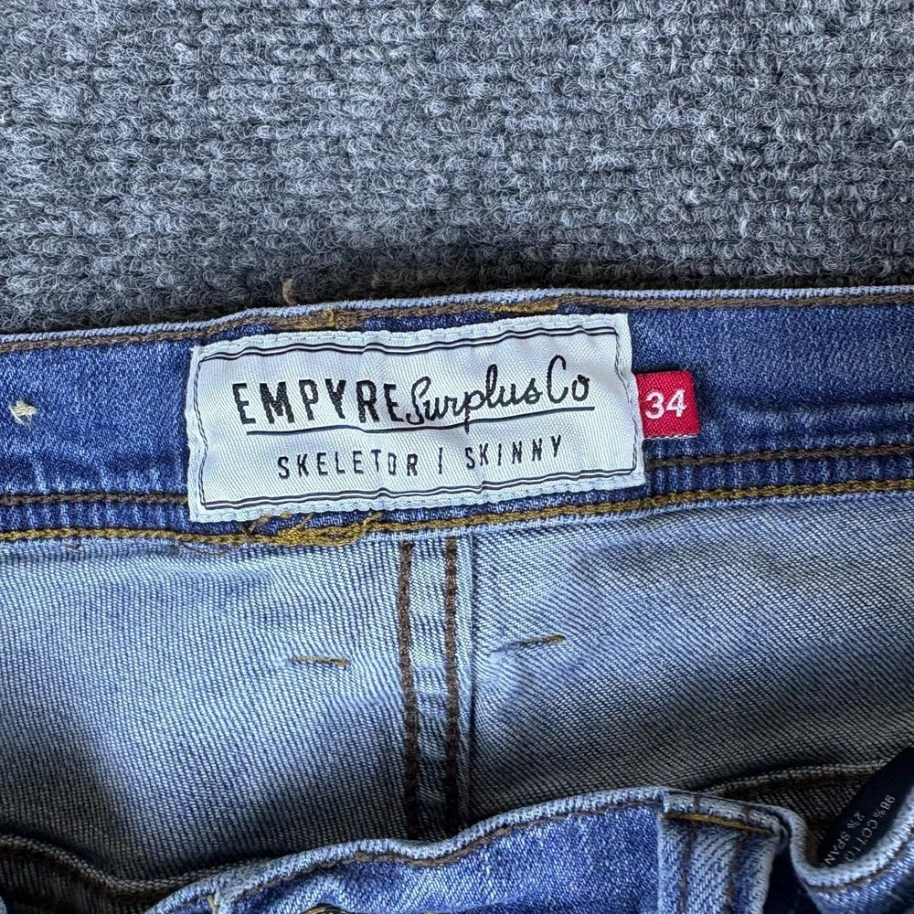 Empyre Surplus Co. Skeletor Jeans Mens 34 Blue Denim Stretch Mid Rise Skinny Leg